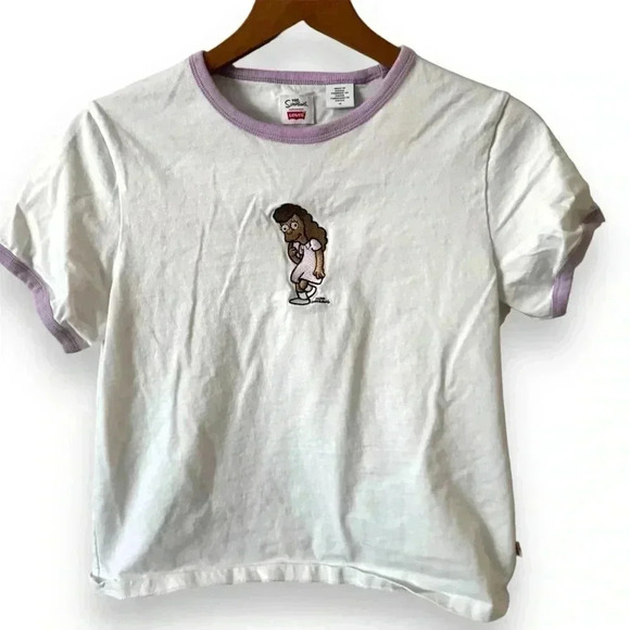 Levi's x The Simpsons janey bue ringer t-shirt in white  womens sz M crop - Picture 1 of 5
